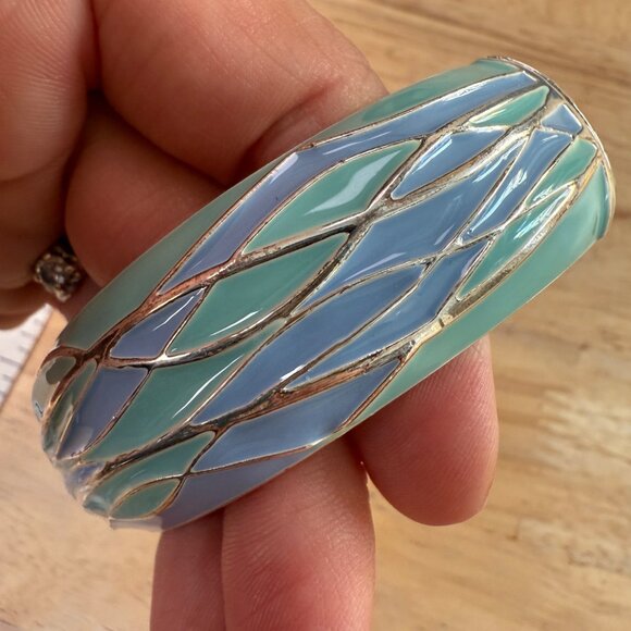 Tommy Bahama Womens Hinged Bangle Bracelet Green & Blue Enamel Silver-Tone 7.75" - Picture 6 of 14